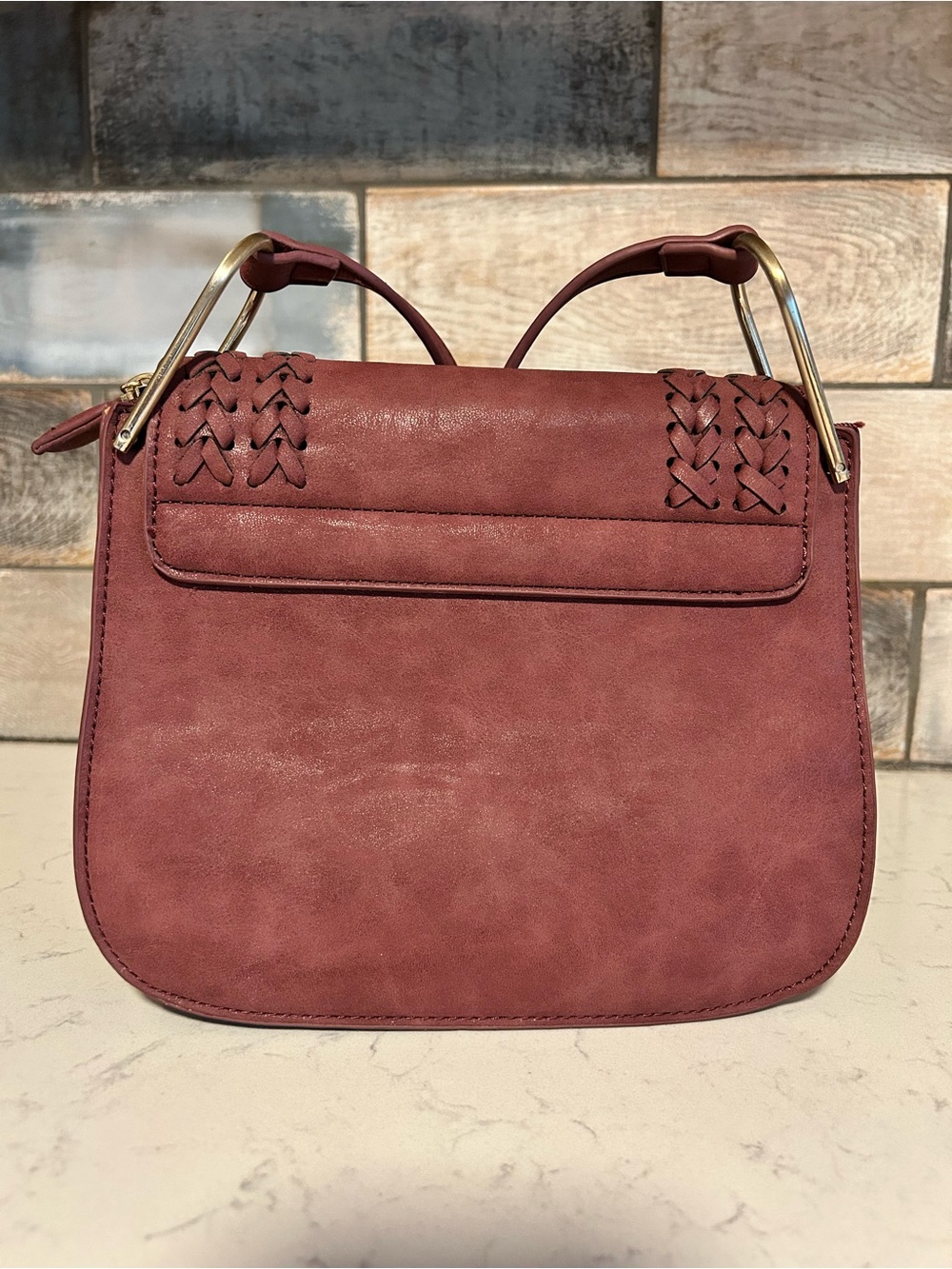 Like New Francesca’s Burgundy Woven Tassel Studded Crossbody Bag - Picture 3 of 14
